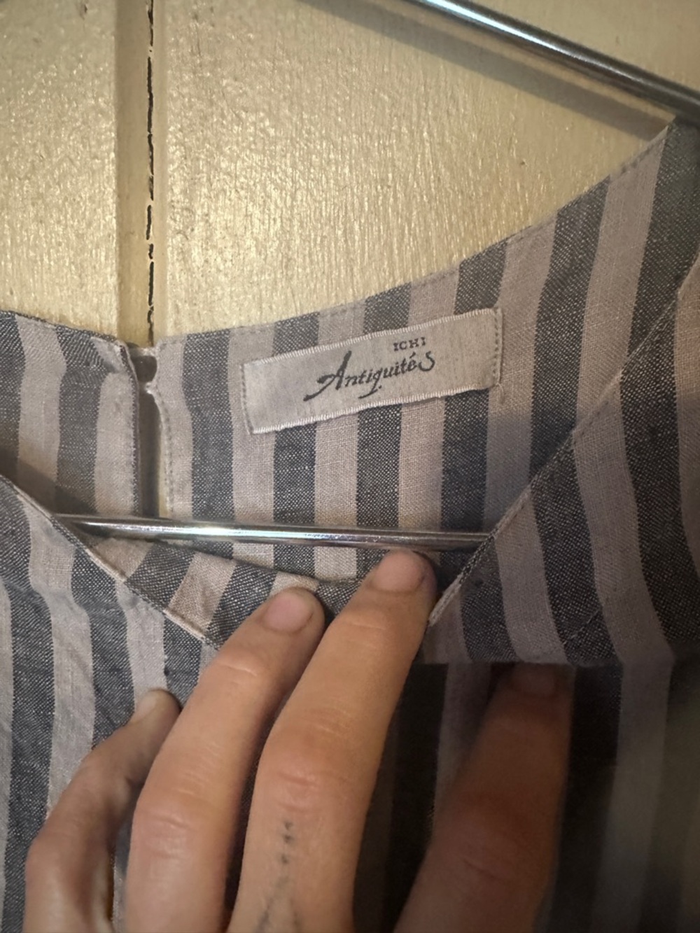 Ichi Antiquities Bold Stripe Linen Dress Gray One Size - Picture 3 of 5